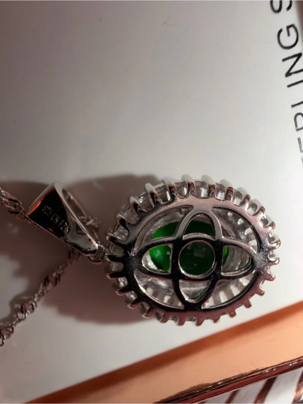 Sterling Silver Green Oval Pendant Necklace